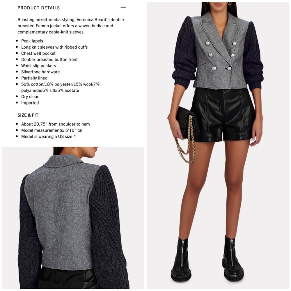 VERONICA BEARD Eamon Mixed-Media Jacket in Grey Multi Size 0